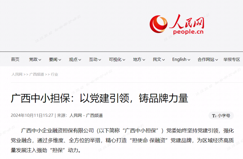 人民網(wǎng)| 廣西中小擔(dān)保：以黨建引領(lǐng)，鑄品牌力量